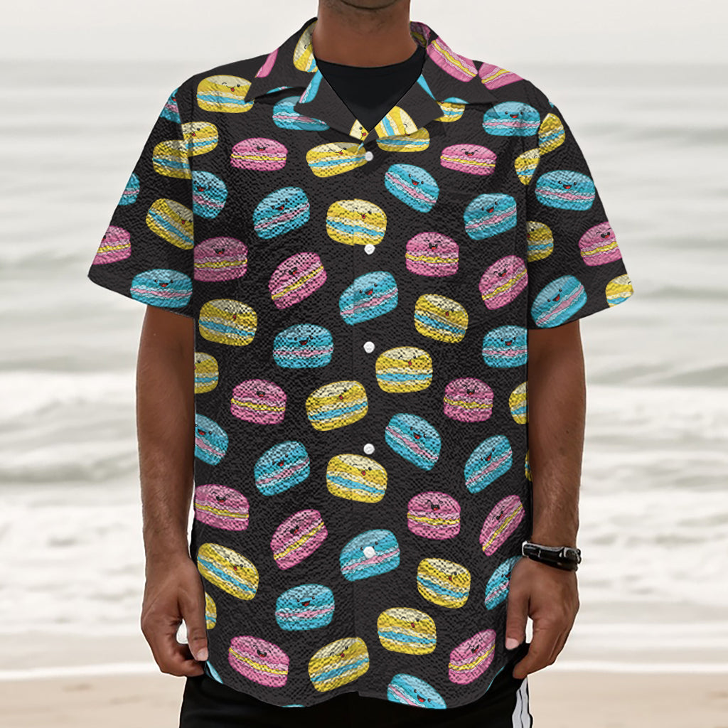 Happy Macarons Pattern Print Textured Short Sleeve Shirt