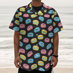 Happy Macarons Pattern Print Textured Short Sleeve Shirt