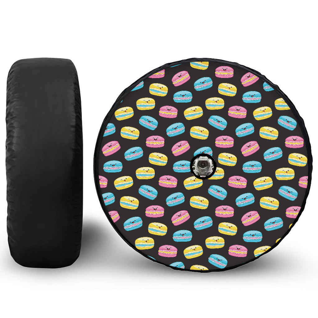 Happy Macarons Pattern Print Tire Cover With Camera Hole