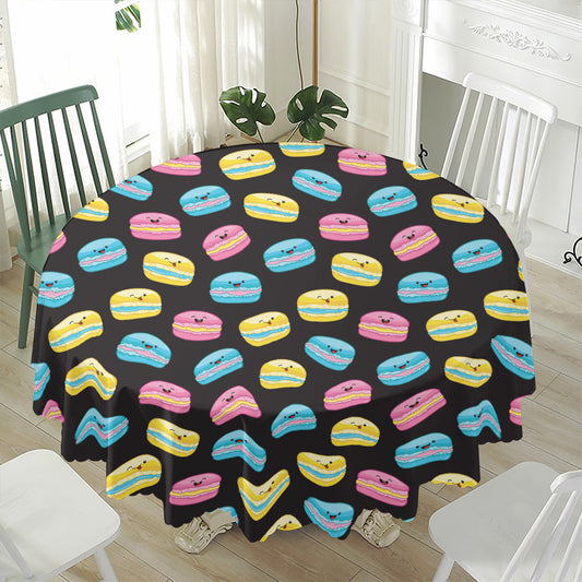 Happy Macarons Pattern Print Waterproof Round Tablecloth