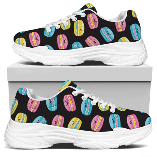 Happy Macarons Pattern Print White Chunky Shoes