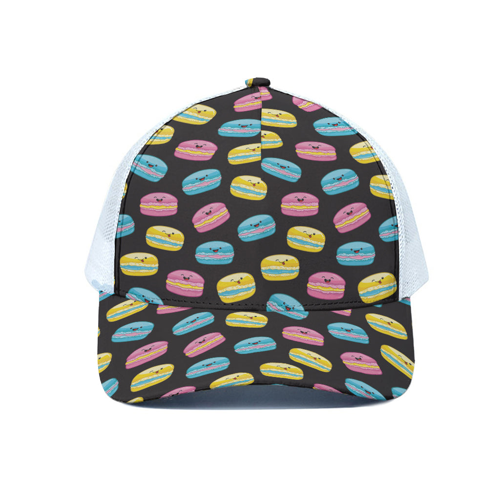Happy Macarons Pattern Print White Mesh Trucker Cap