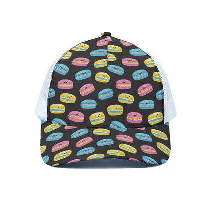 Happy Macarons Pattern Print White Mesh Trucker Cap