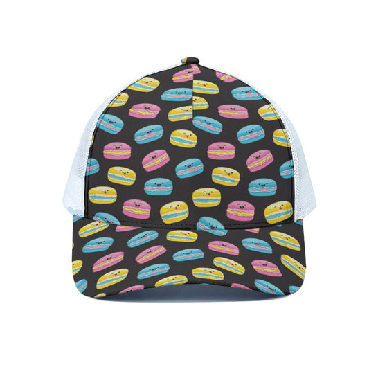 Happy Macarons Pattern Print White Mesh Trucker Cap