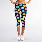 Happy Macarons Pattern Print Women's Capri Leggings