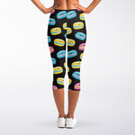Happy Macarons Pattern Print Women's Capri Leggings