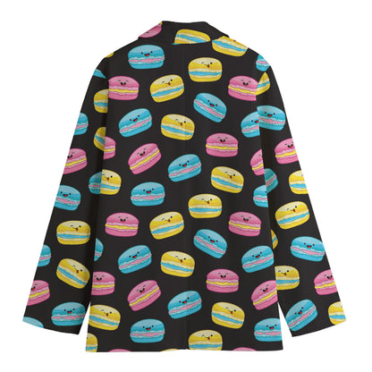 Happy Macarons Pattern Print Women's Cotton Blazer
