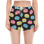 Happy Macarons Pattern Print Women's Split Running Shorts