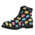 Happy Macarons Pattern Print Padded Collar Lace Up Boots