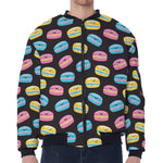 Happy Macarons Pattern Print Zip Sleeve Bomber Jacket