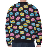 Happy Macarons Pattern Print Zip Sleeve Bomber Jacket