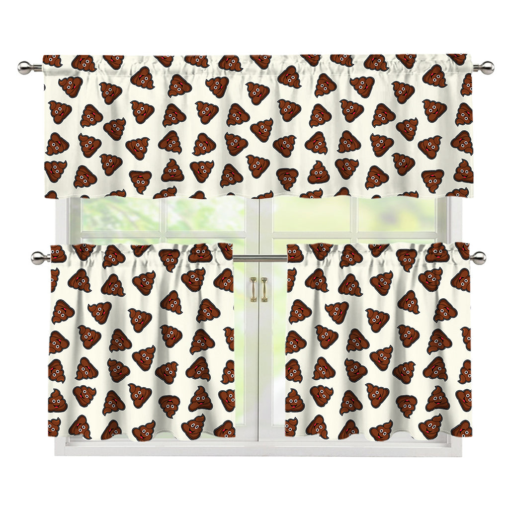 Happy Poop Pattern Print 3 Piece Kitchen Curtains