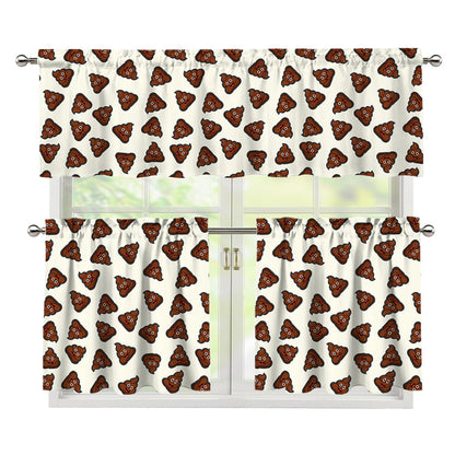 Happy Poop Pattern Print 3 Piece Kitchen Curtains