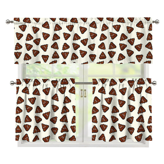 Happy Poop Pattern Print 3 Piece Kitchen Curtains