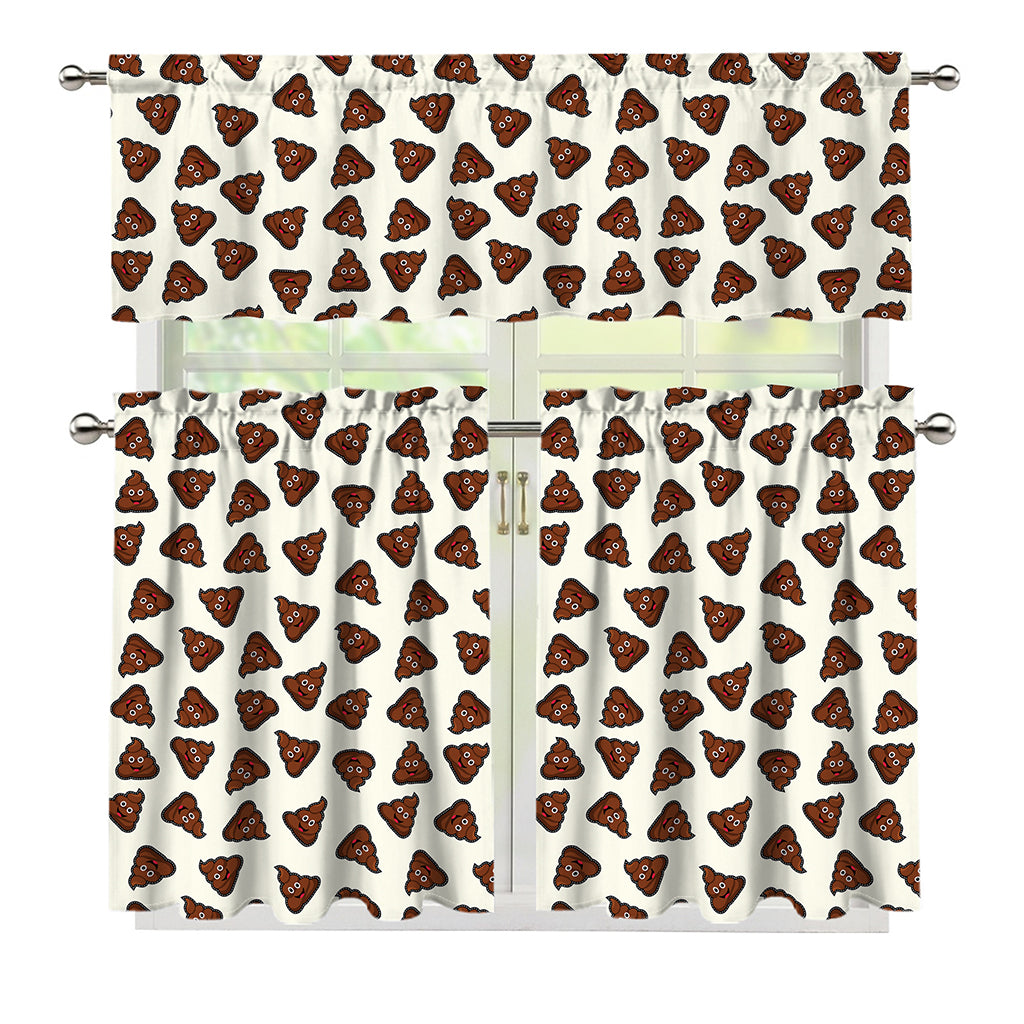Happy Poop Pattern Print 3 Piece Kitchen Curtains