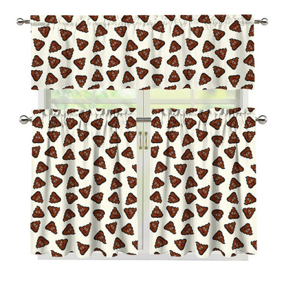 Happy Poop Pattern Print 3 Piece Kitchen Curtains