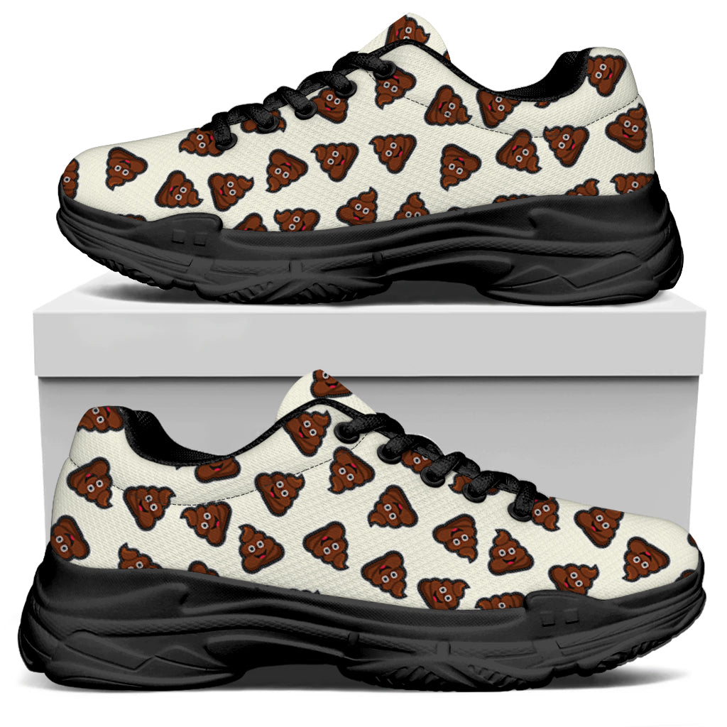Happy Poop Pattern Print Black Chunky Shoes