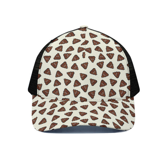 Happy Poop Pattern Print Black Mesh Trucker Cap