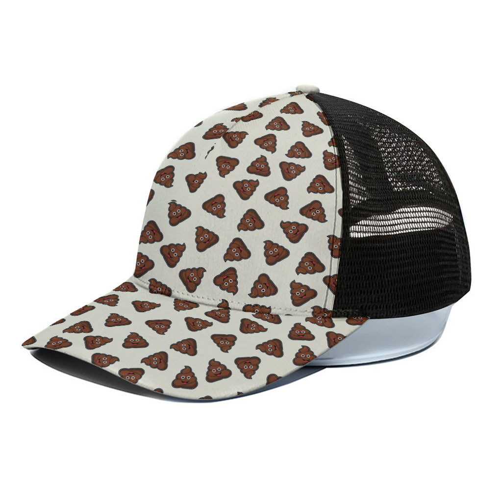 Happy Poop Pattern Print Black Mesh Trucker Cap