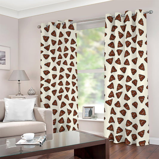 Happy Poop Pattern Print Blackout Grommet Curtains