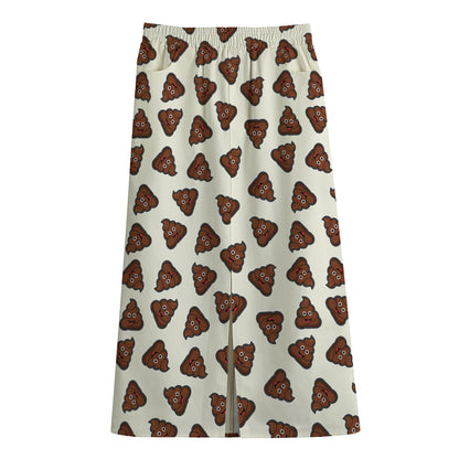 Happy Poop Pattern Print Cotton Front Slit Maxi Skirt