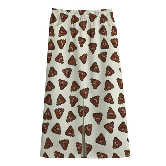 Happy Poop Pattern Print Cotton Front Slit Maxi Skirt