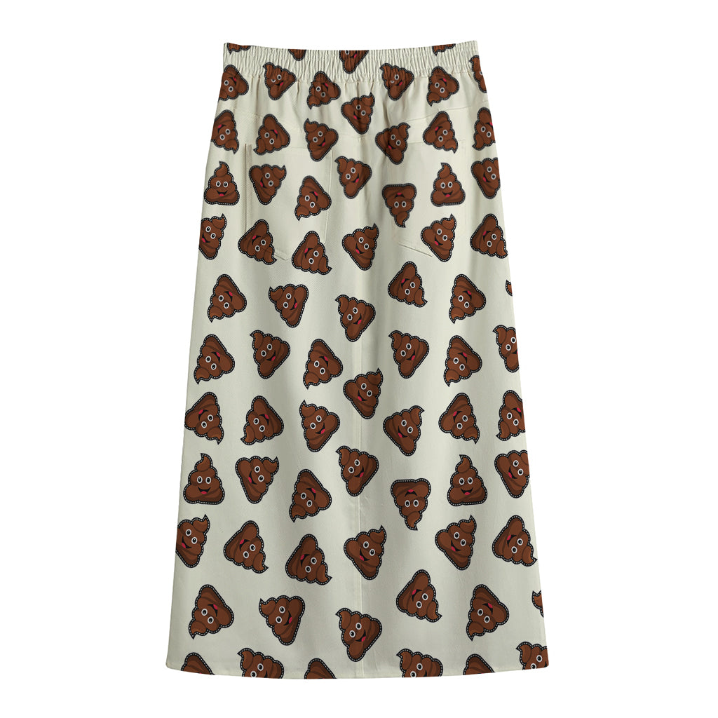 Happy Poop Pattern Print Cotton Front Slit Maxi Skirt