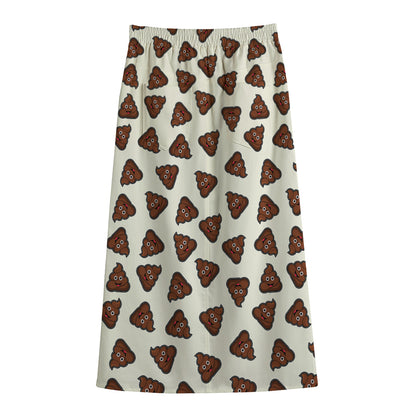 Happy Poop Pattern Print Cotton Front Slit Maxi Skirt