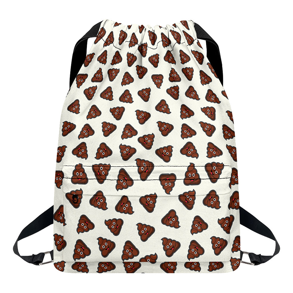 Happy Poop Pattern Print Drawstring Backpack