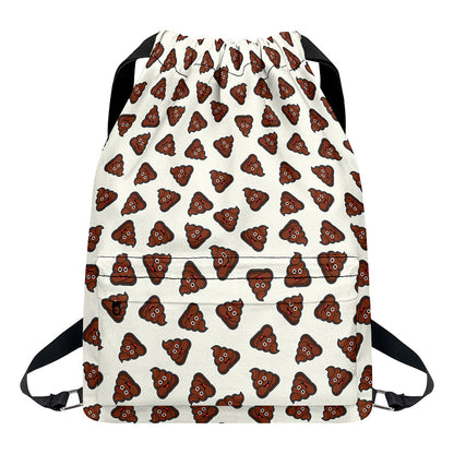 Happy Poop Pattern Print Drawstring Backpack