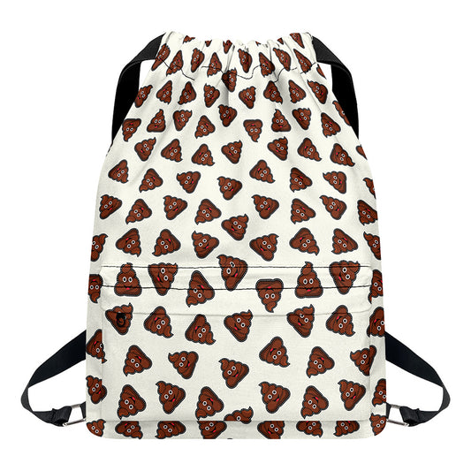 Happy Poop Pattern Print Drawstring Backpack