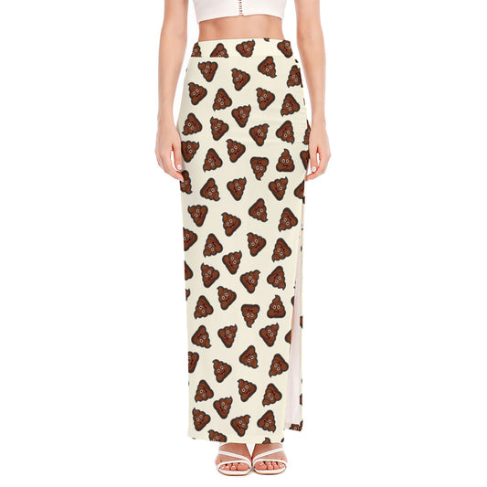 Happy Poop Pattern Print High Slit Maxi Skirt