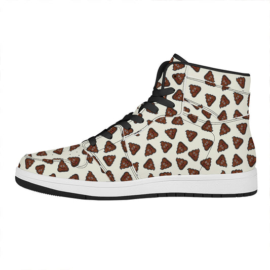 Happy Poop Pattern Print High Top Leather Sneakers