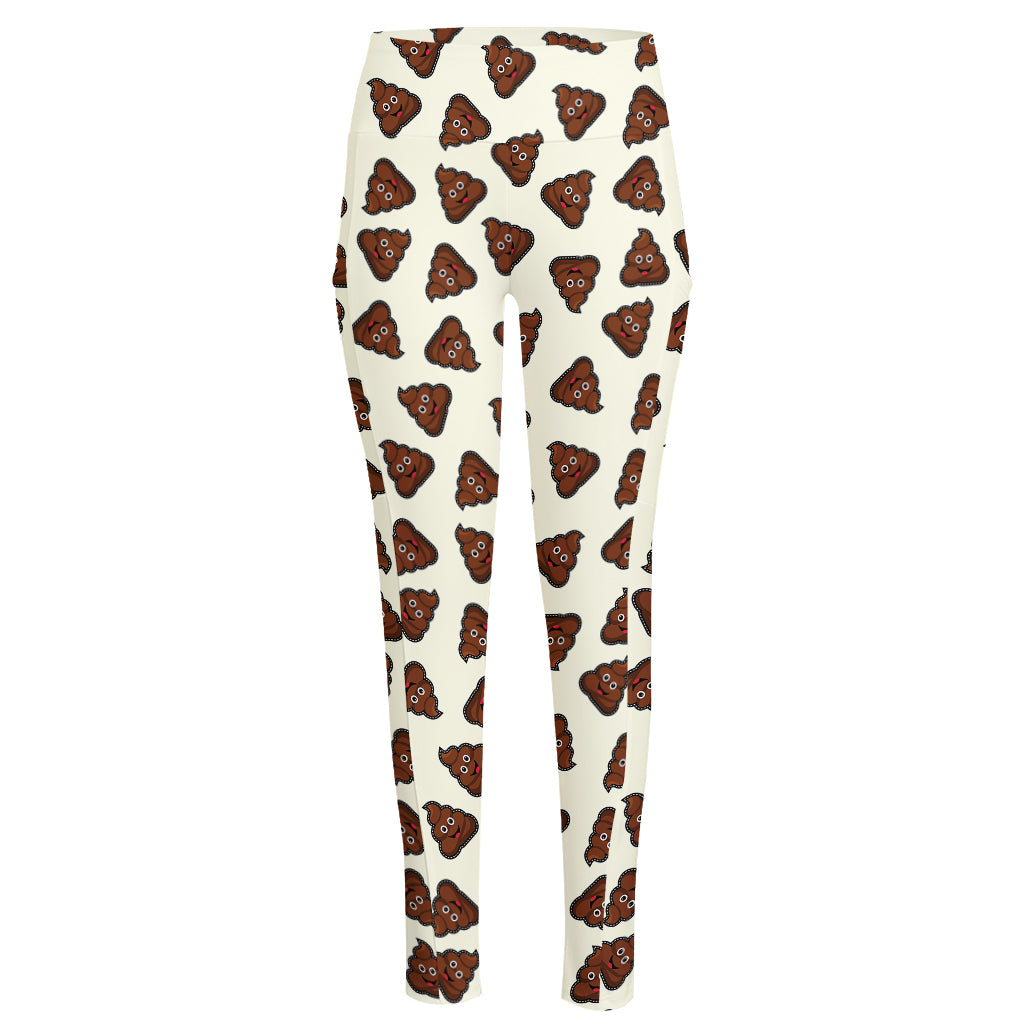 Happy Poop Pattern Print High-Waisted Pocket Leggings