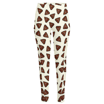 Happy Poop Pattern Print High-Waisted Pocket Leggings