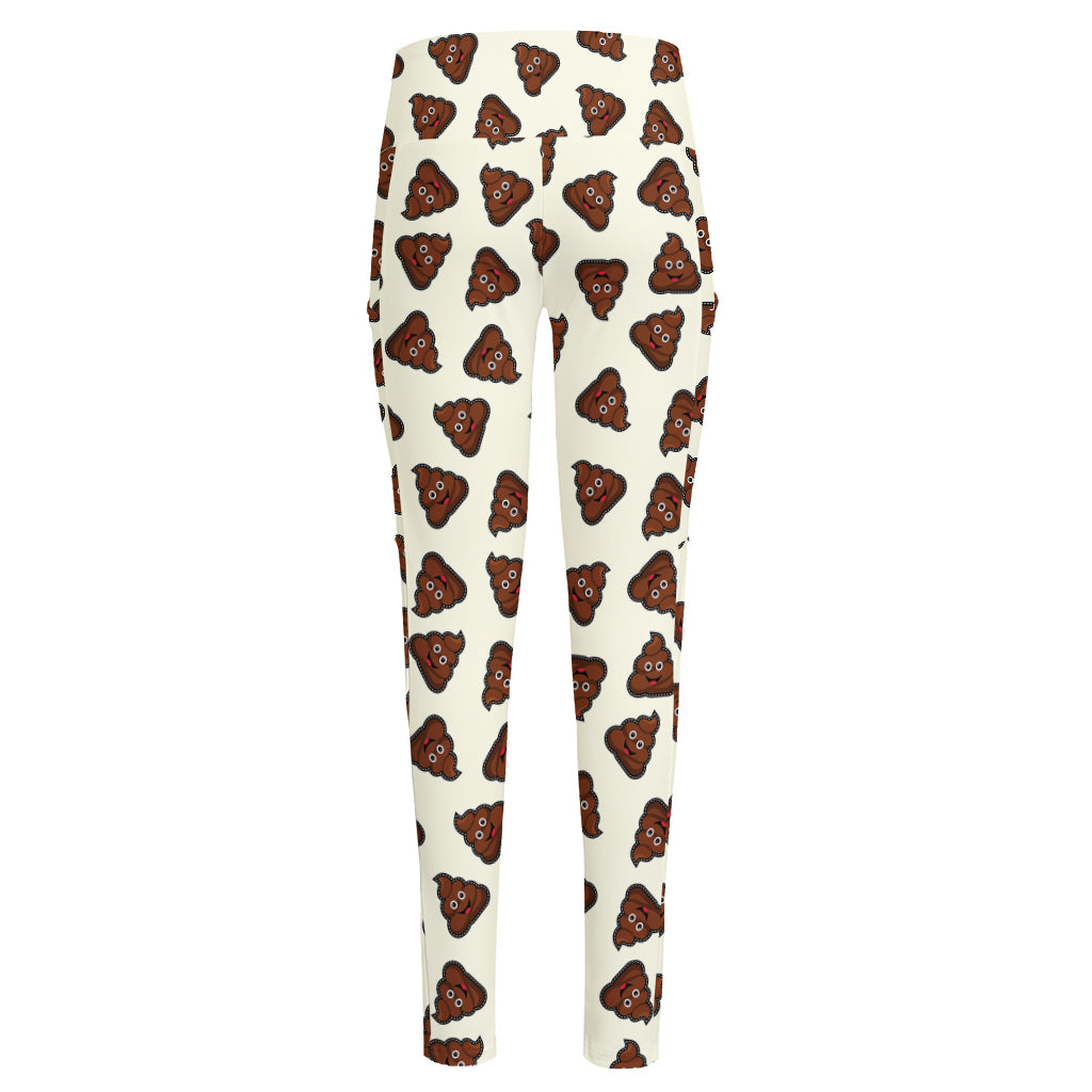 Happy Poop Pattern Print High-Waisted Pocket Leggings