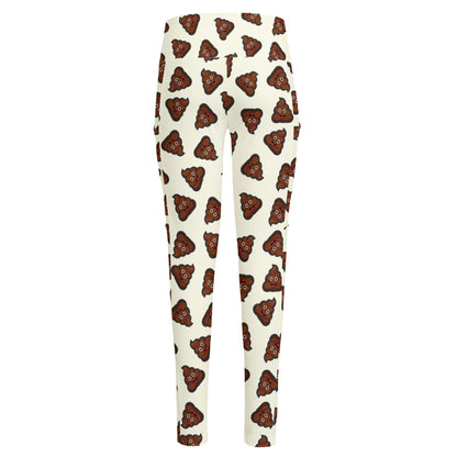 Happy Poop Pattern Print High-Waisted Pocket Leggings