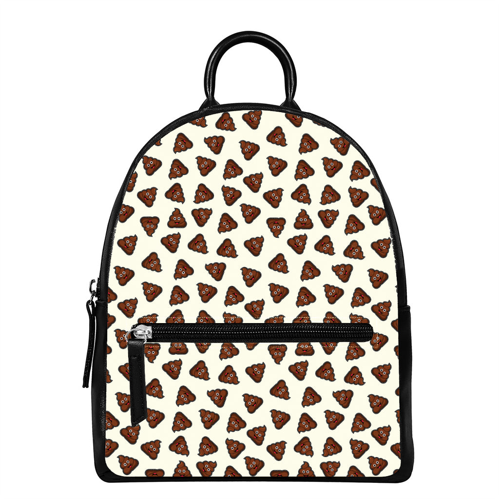 Happy Poop Pattern Print Leather Backpack