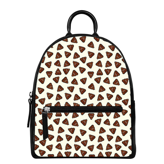 Happy Poop Pattern Print Leather Backpack