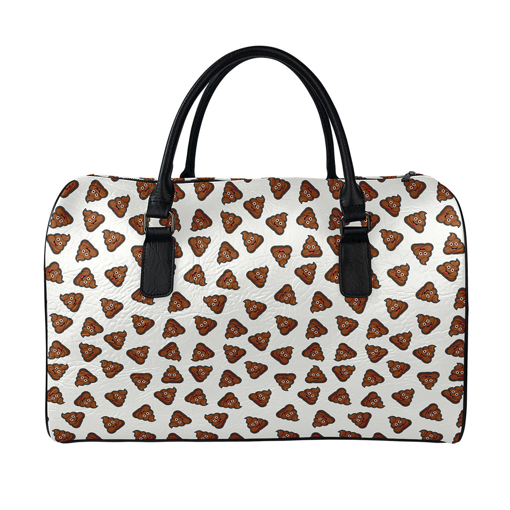 Happy Poop Pattern Print Leather Duffle Bag