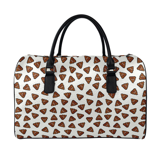 Happy Poop Pattern Print Leather Duffle Bag