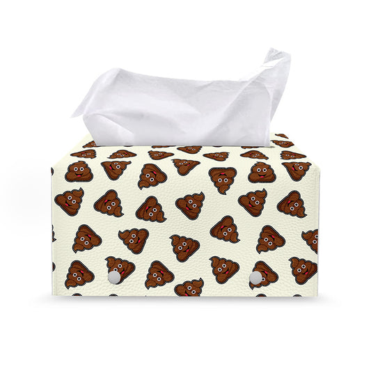 Happy Poop Pattern Print Leather Tissue Box Cover