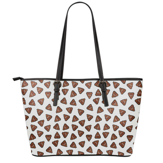 Happy Poop Pattern Print Leather Tote Bag