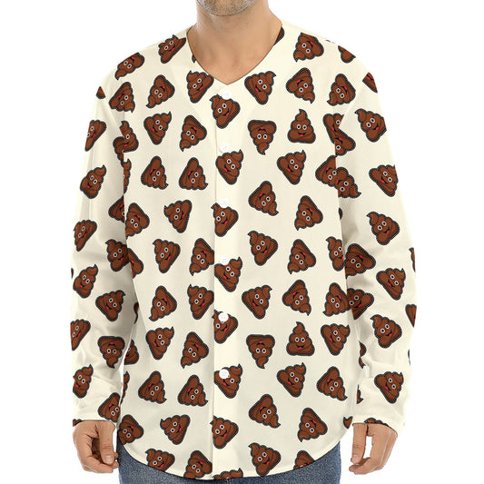 Happy Poop Pattern Print Long Sleeve Baseball Jersey