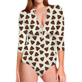 Happy Poop Pattern Print Long Sleeve Swimsuit