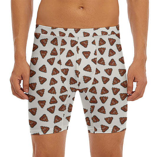 Happy Poop Pattern Print Men's Long Boxer Briefs