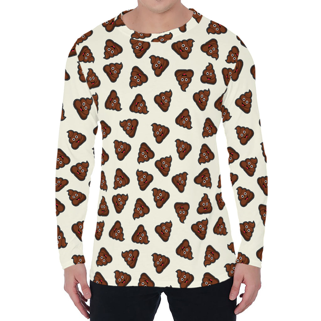 Happy Poop Pattern Print Men's Long Sleeve T-Shirt