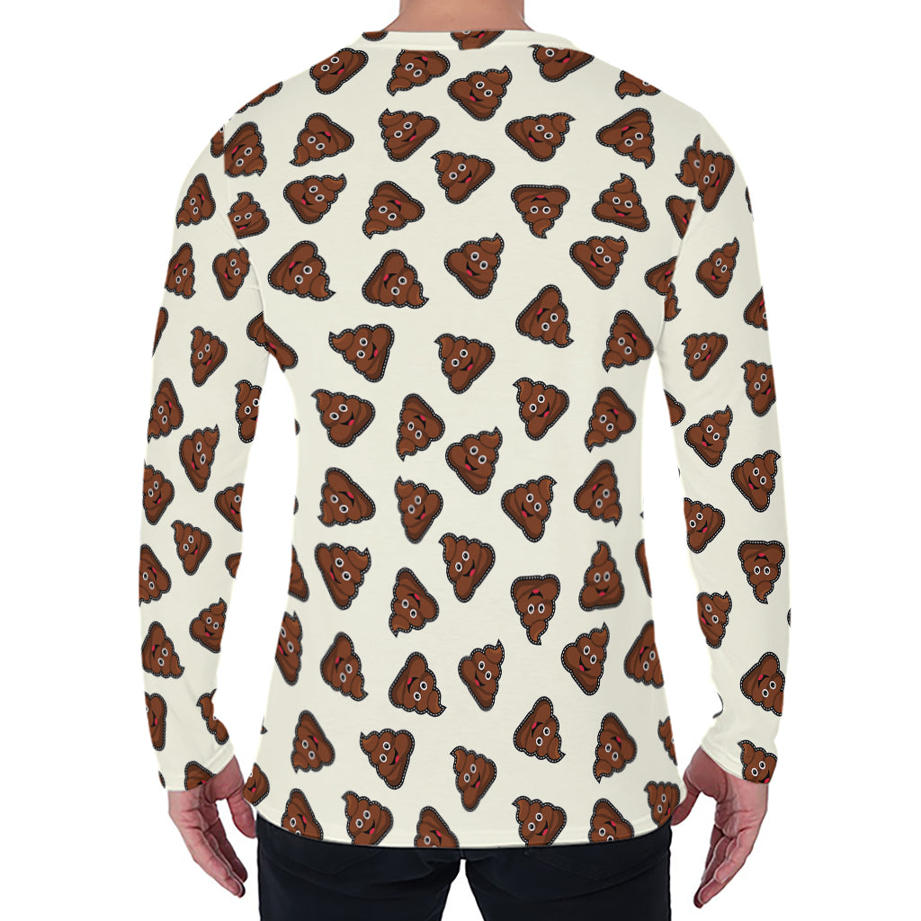 Happy Poop Pattern Print Men's Long Sleeve T-Shirt