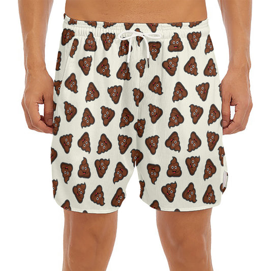 Happy Poop Pattern Print Men's Split Running Shorts