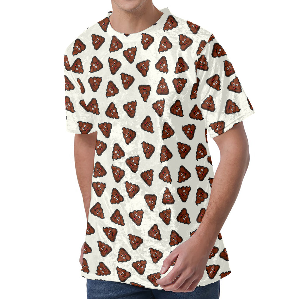 Happy Poop Pattern Print Men's Velvet T-Shirt